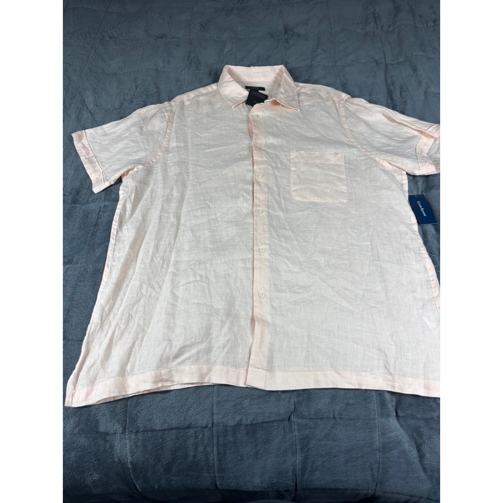 Club Room Luxury Mens XXL Pink 100% Linen Short Sleeve Button Down Shirt NWT